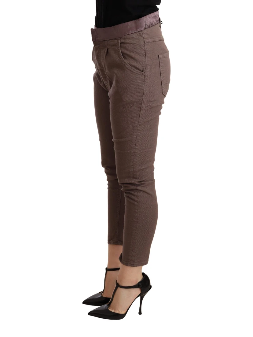 Brown Mid Waist Cropped Skinny Stretch Trouser