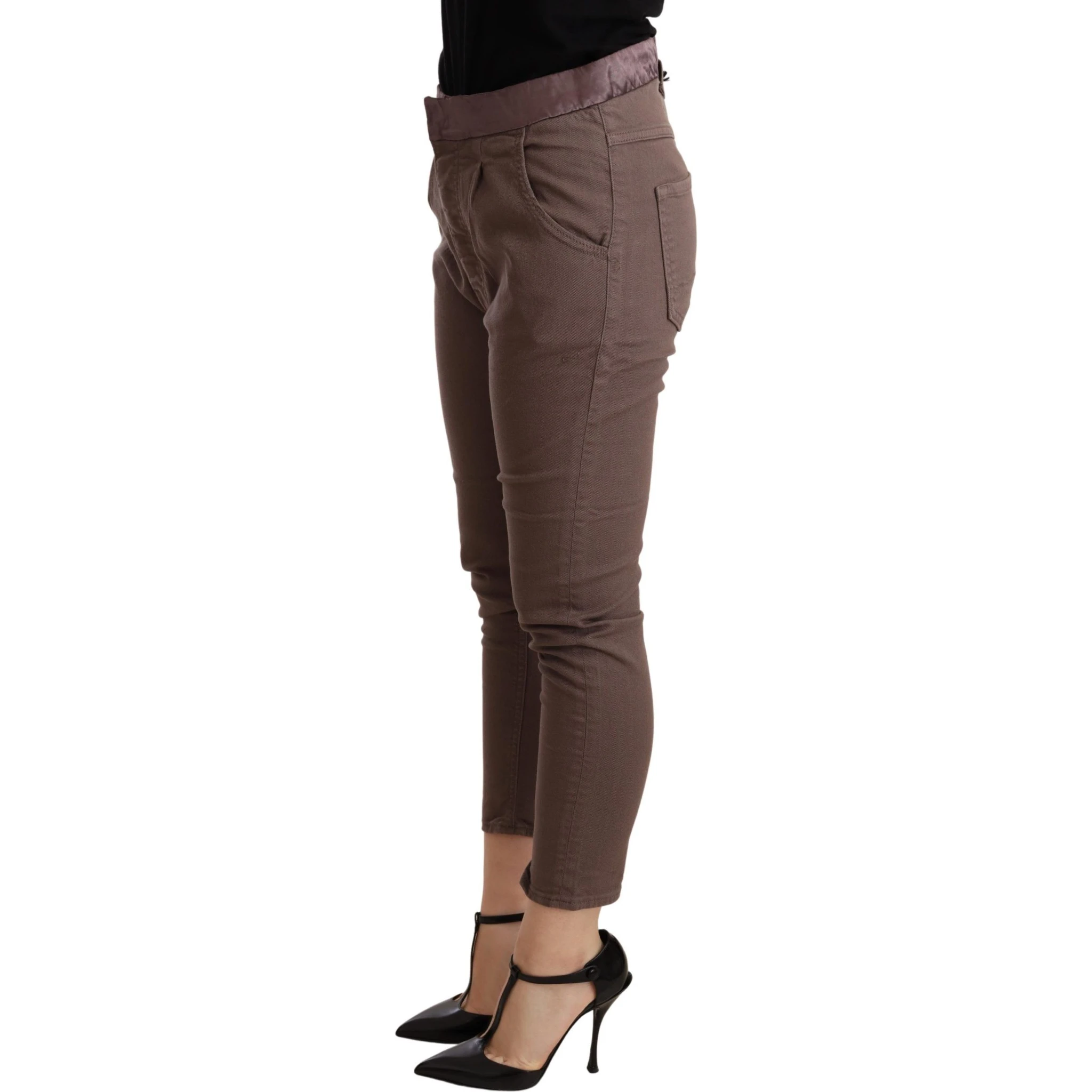 Brown Mid Waist Cropped Skinny Stretch Trouser