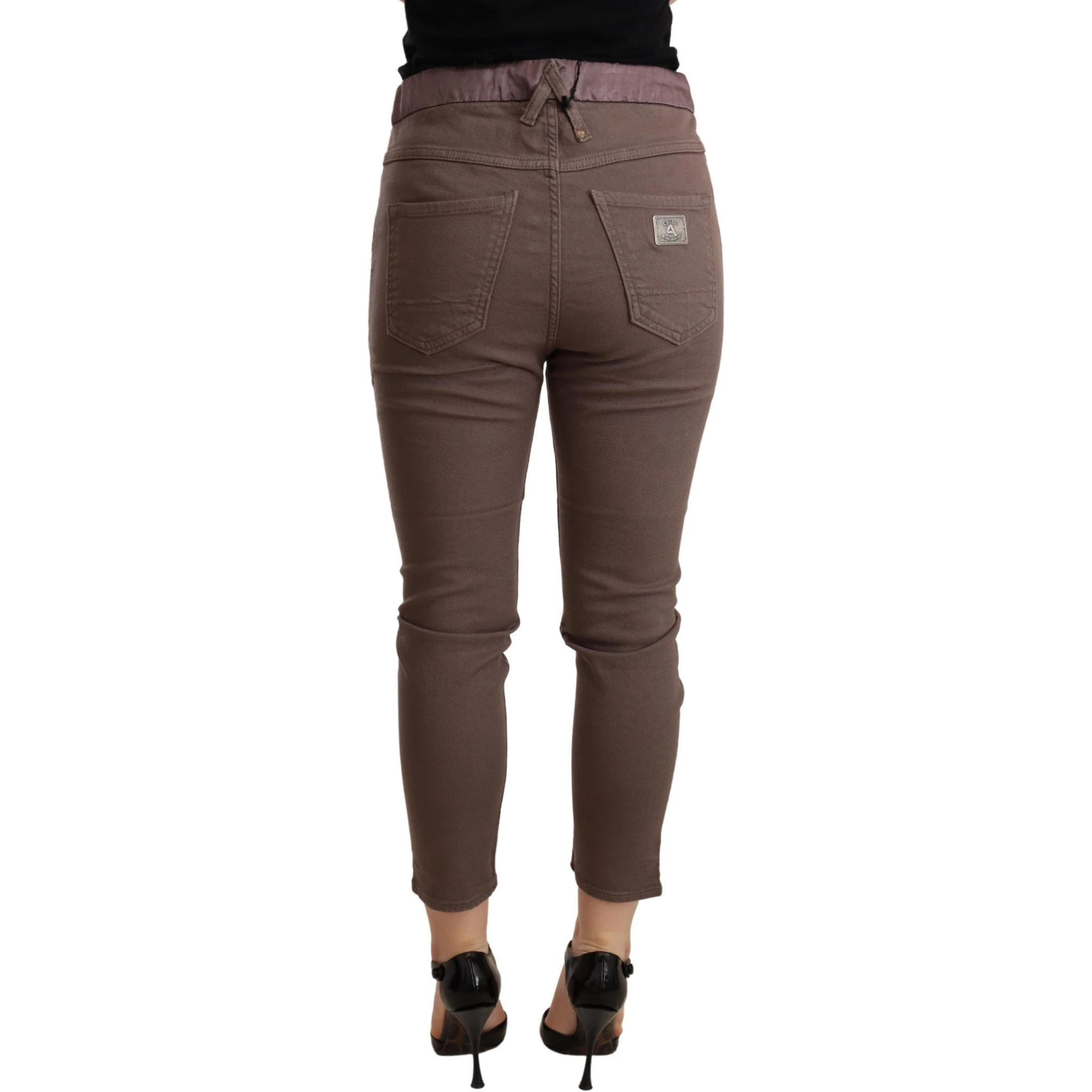 Brown Mid Waist Cropped Skinny Stretch Trouser