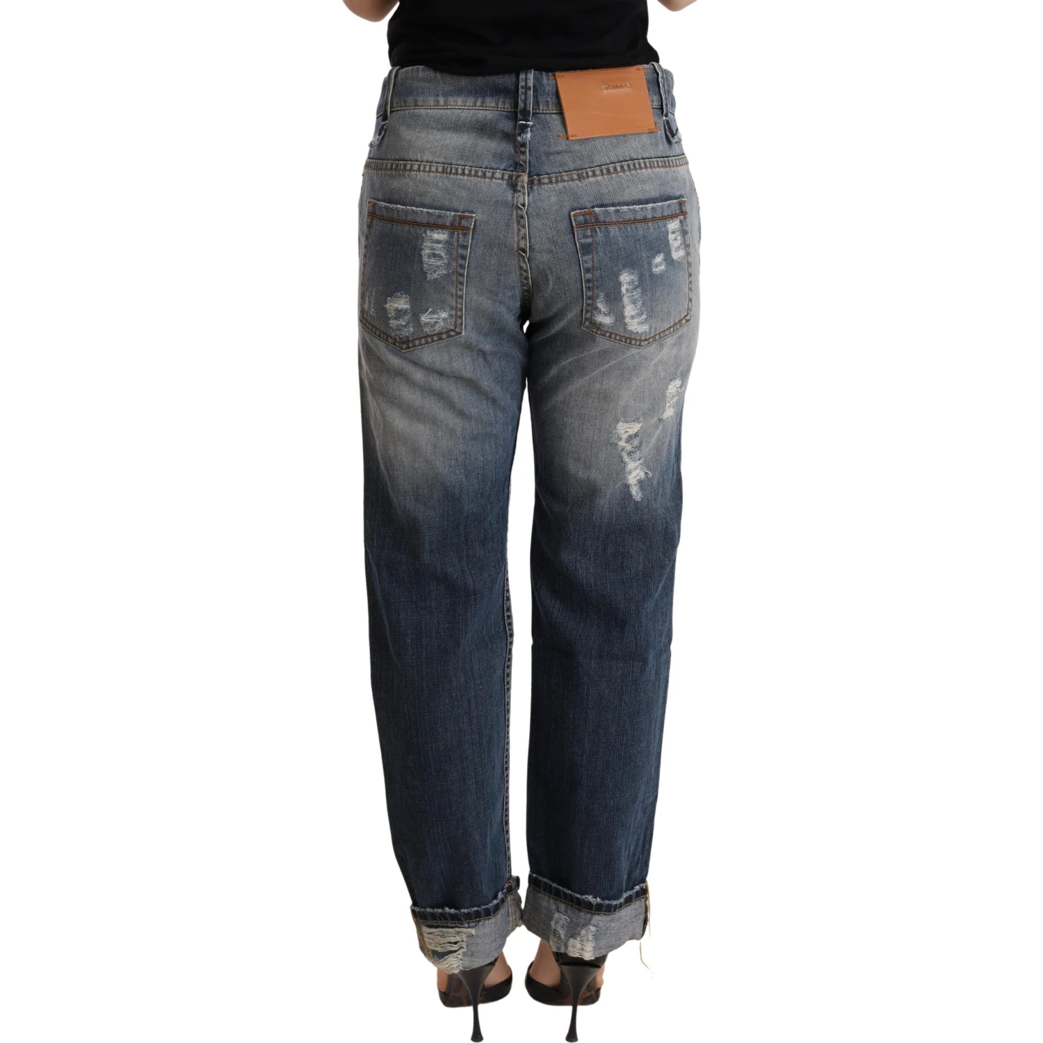 Blue Tattered Mid Waist Straight Denim Trouser