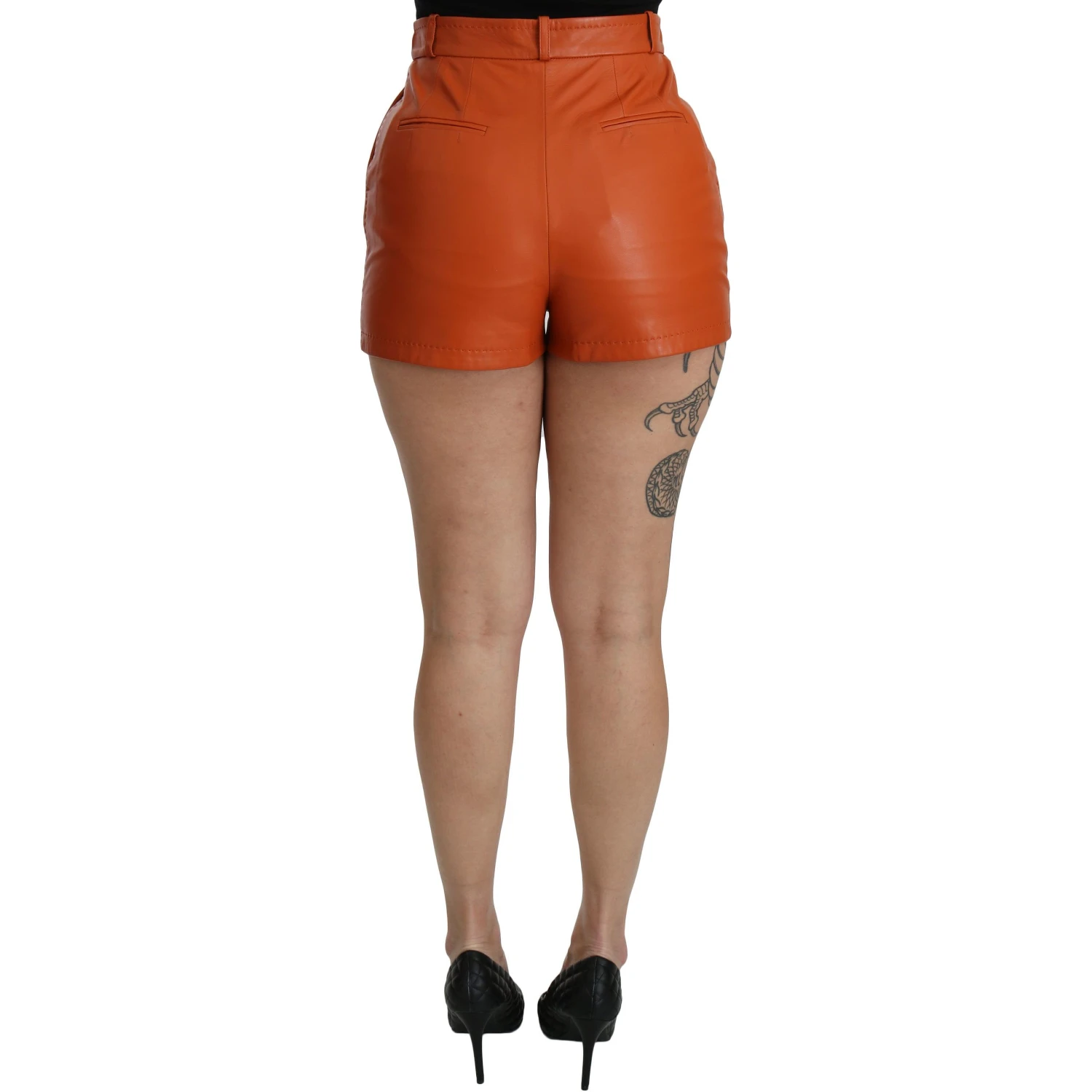 Orange Leather High Waist Hot Pants Shorts