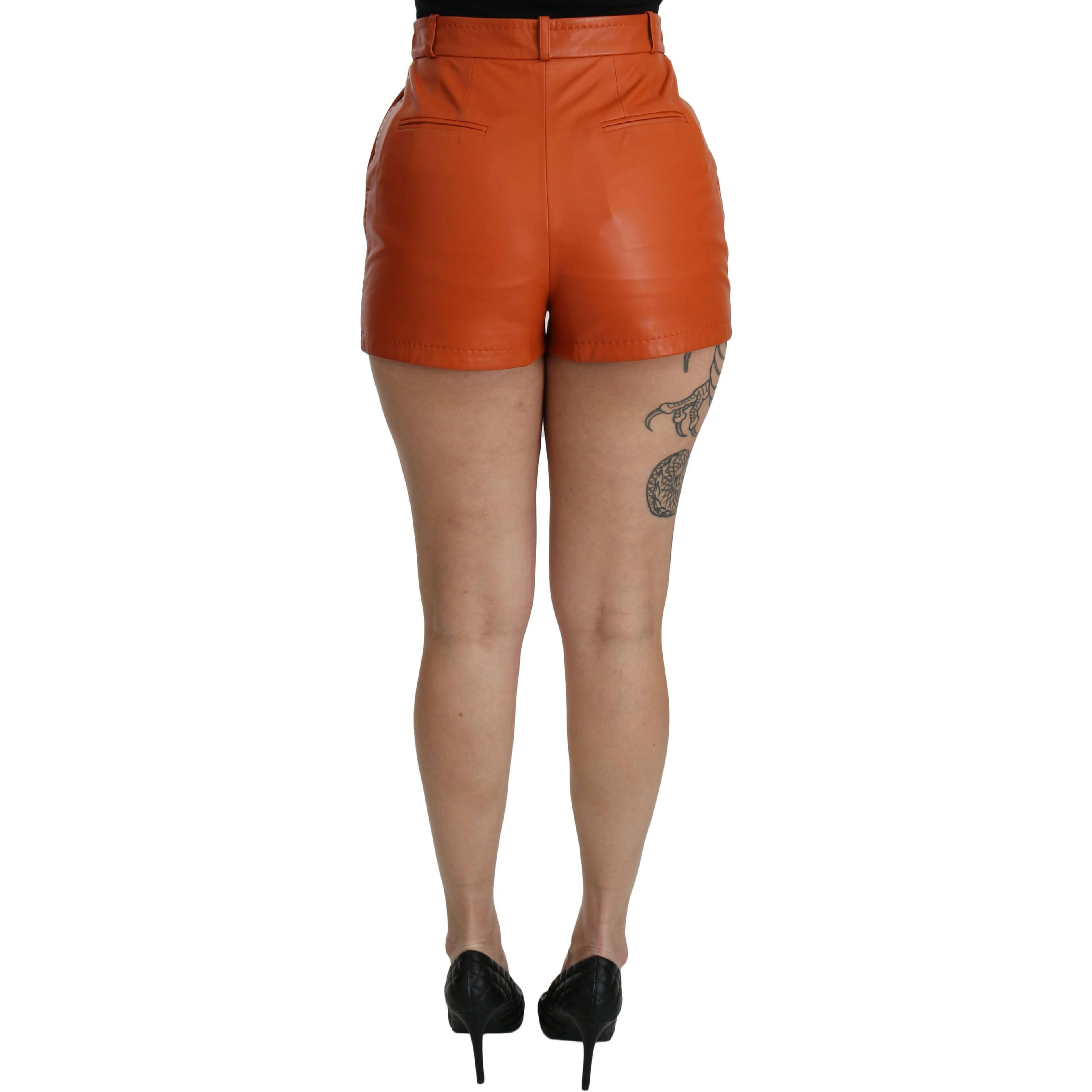 Orange Leather High Waist Hot Pants Shorts