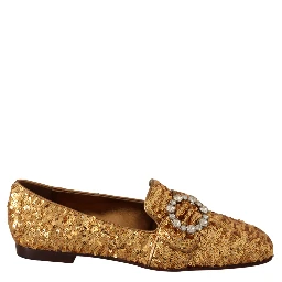 Gold Sequin Crystal Flat Women Loafers Shoes