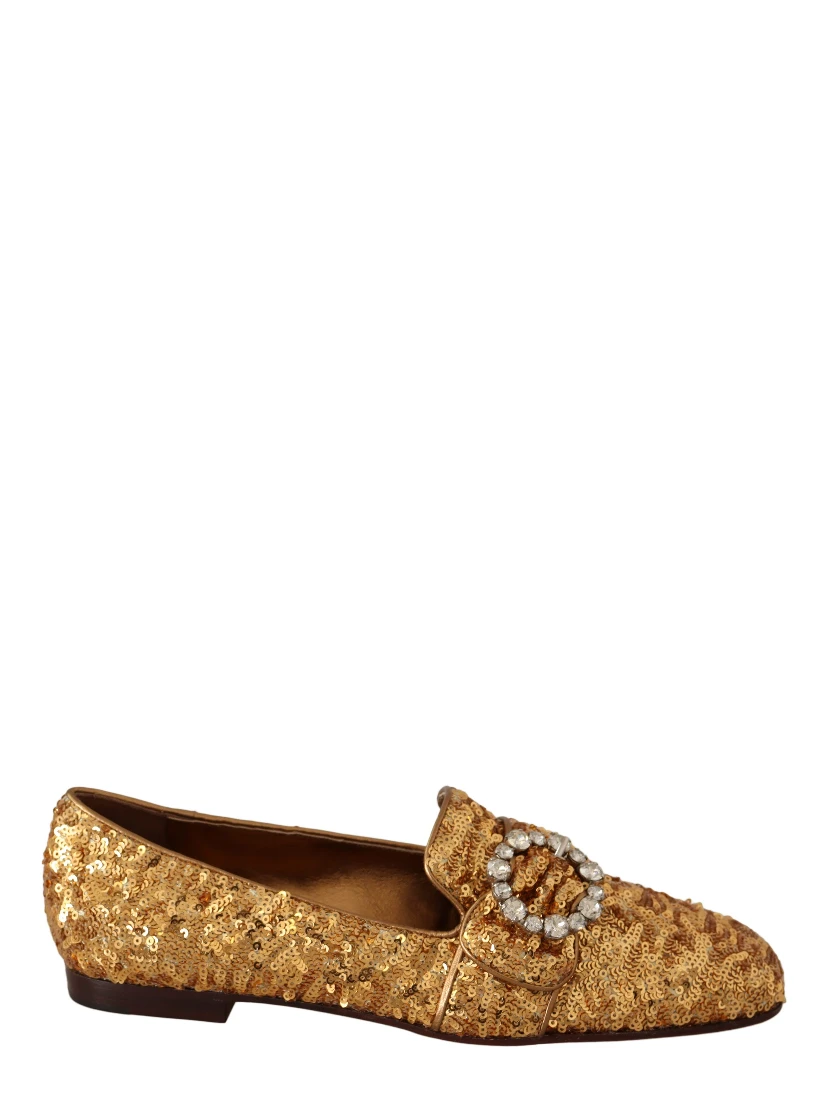 Gold Sequin Crystal Flat Women Loafers Shoes