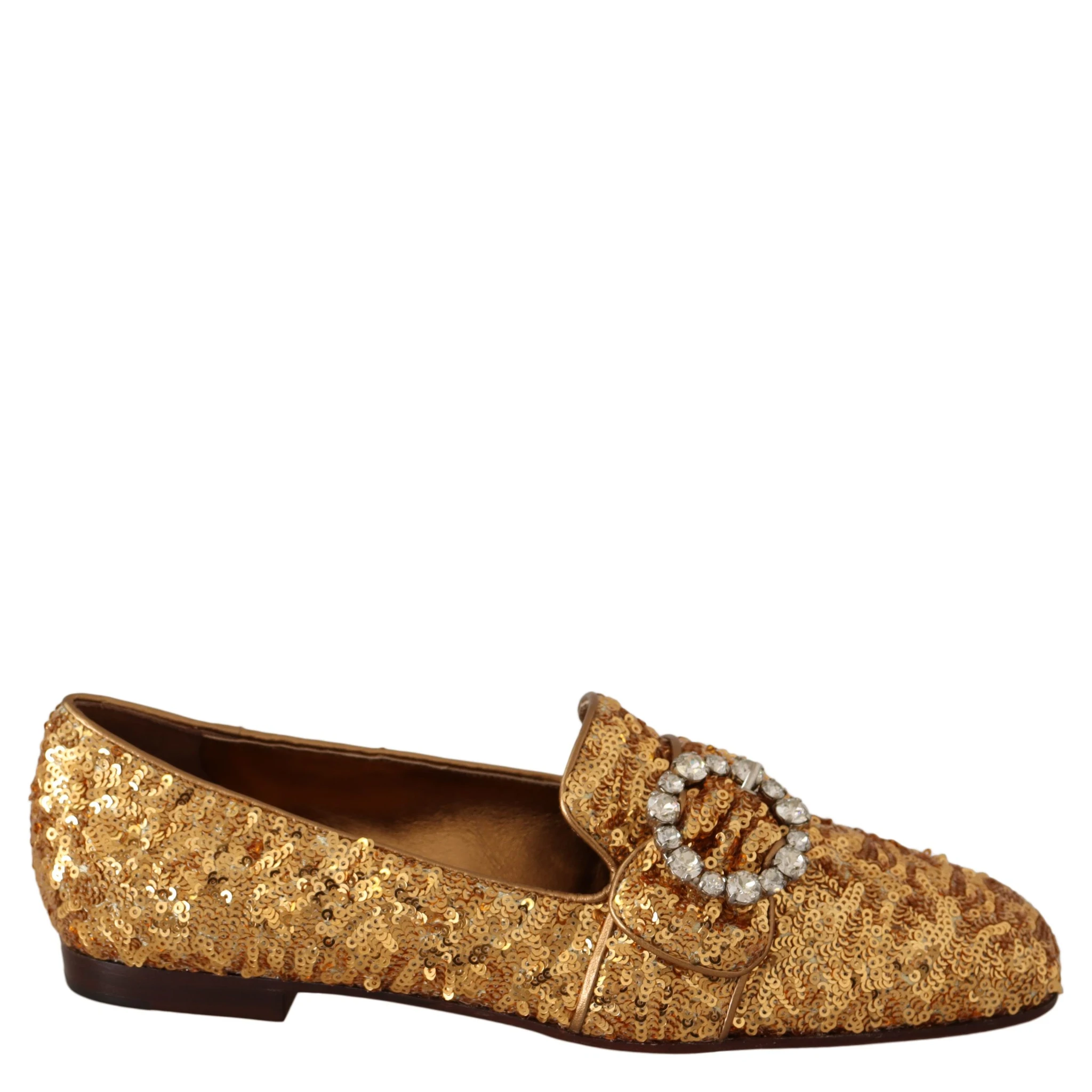 Gold Sequin Crystal Flat Women Loafers Shoes