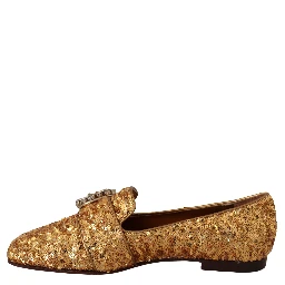 Gold Sequin Crystal Flat Women Loafers Shoes