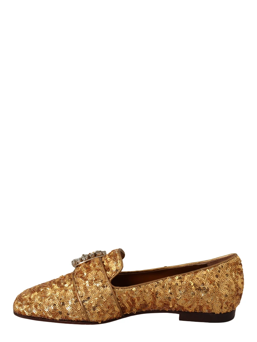 Gold Sequin Crystal Flat Women Loafers Shoes