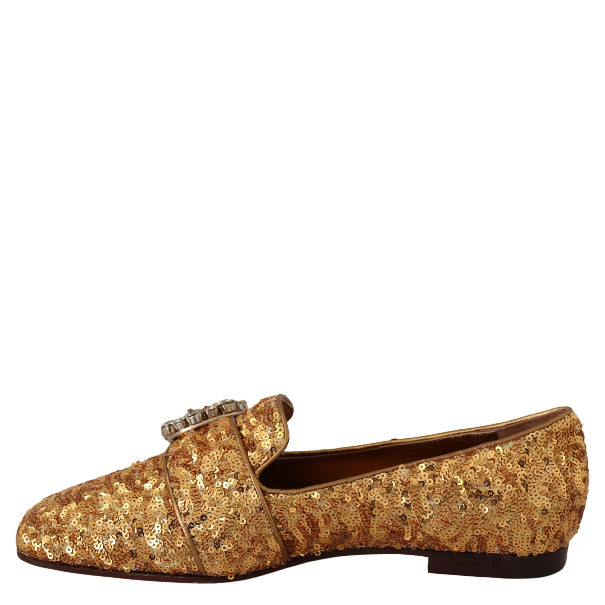 Gold Sequin Crystal Flat Women Loafers Shoes