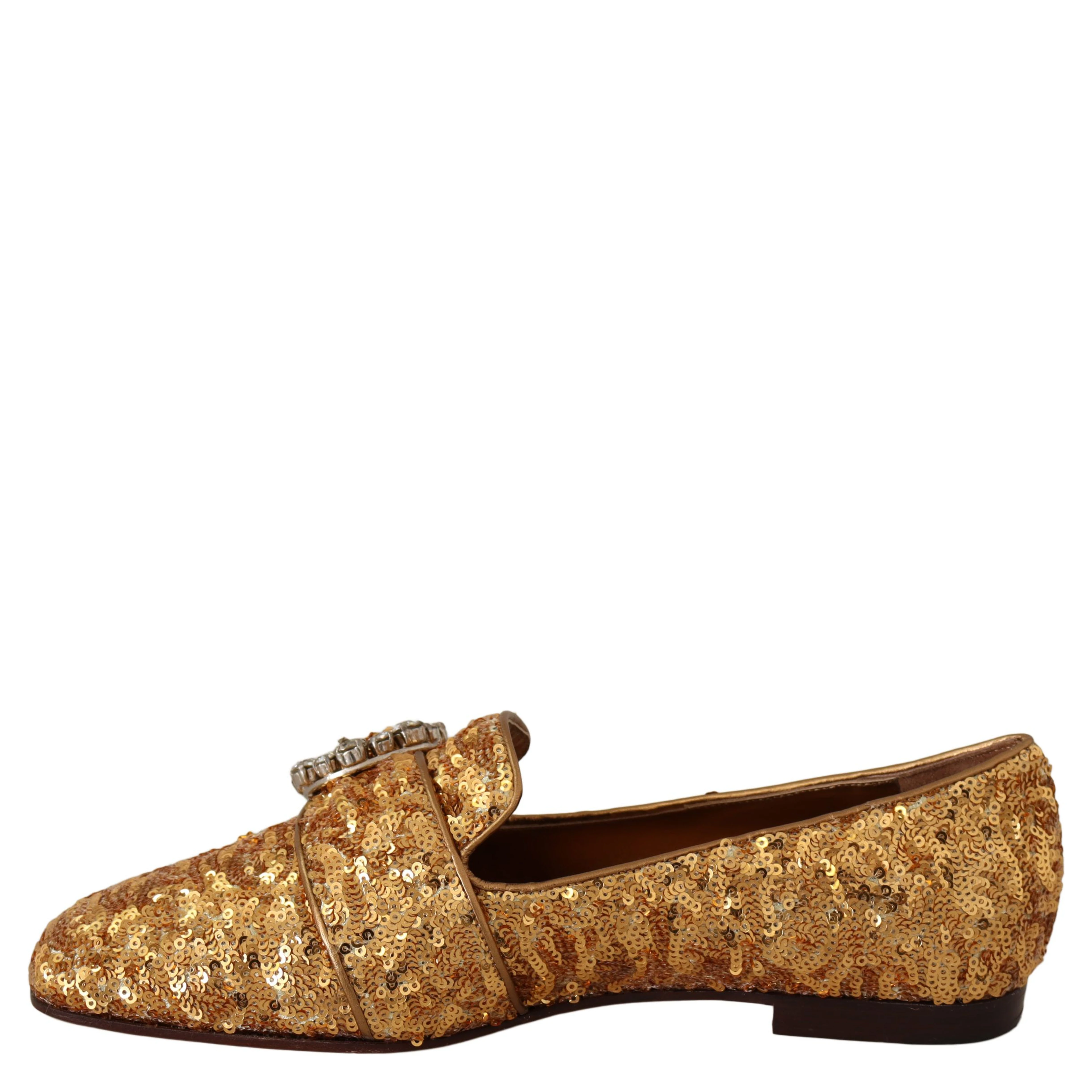 Gold Sequin Crystal Flat Women Loafers Shoes
