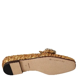 Gold Sequin Crystal Flat Women Loafers Shoes