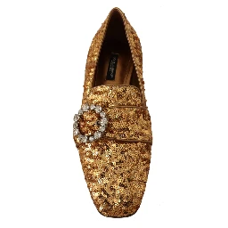 Gold Sequin Crystal Flat Women Loafers Shoes