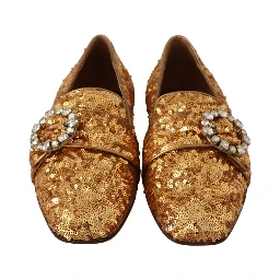 Gold Sequin Crystal Flat Women Loafers Shoes