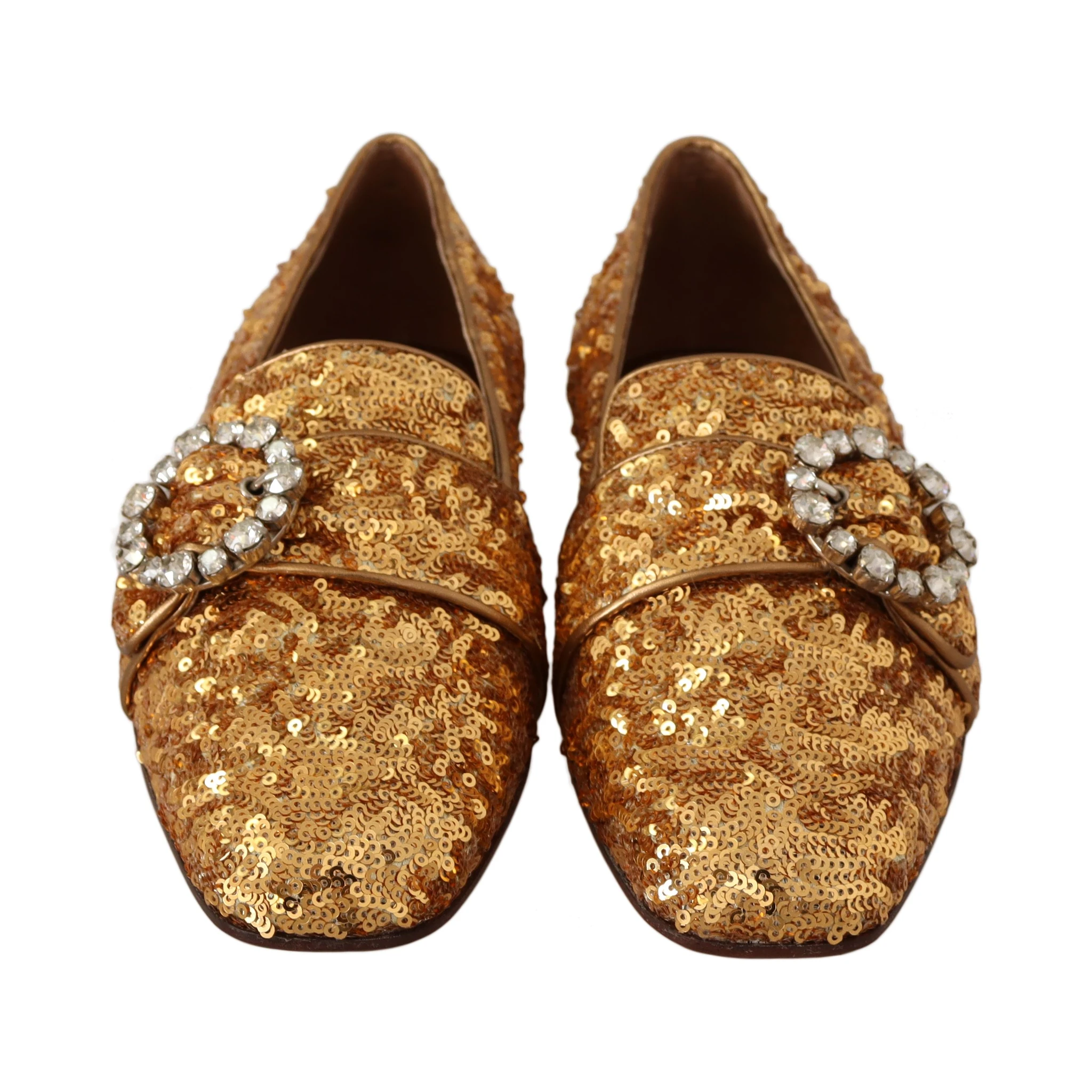 Gold Sequin Crystal Flat Women Loafers Shoes