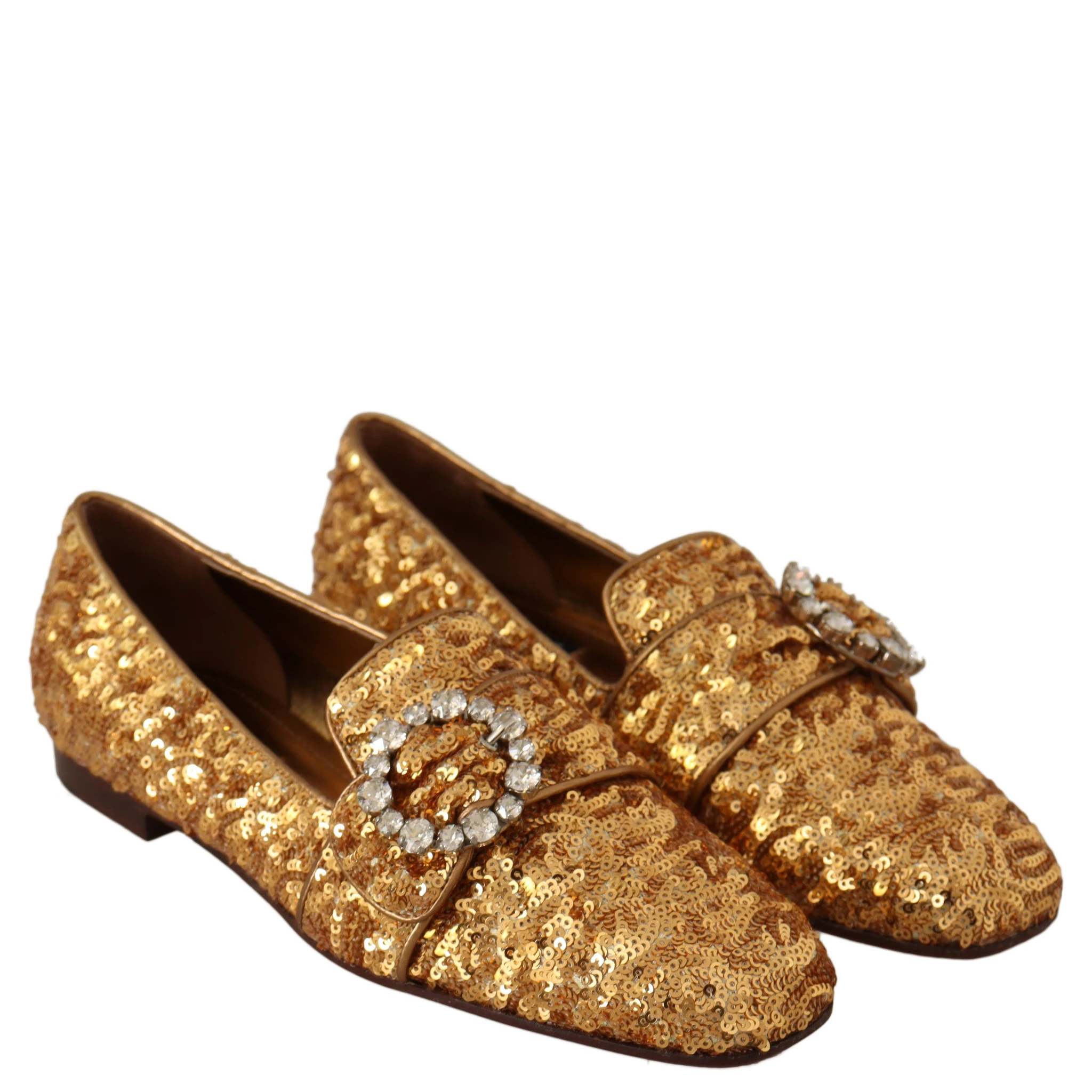 Gold Sequin Crystal Flat Women Loafers Shoes
