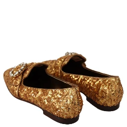 Gold Sequin Crystal Flat Women Loafers Shoes