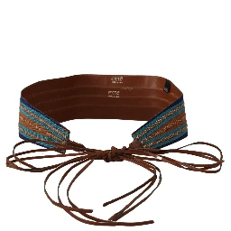 Brown Leather Wide Waistband Tie Fastening Belt