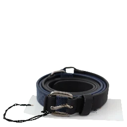 Black Blue Leather Silver Logo Belt