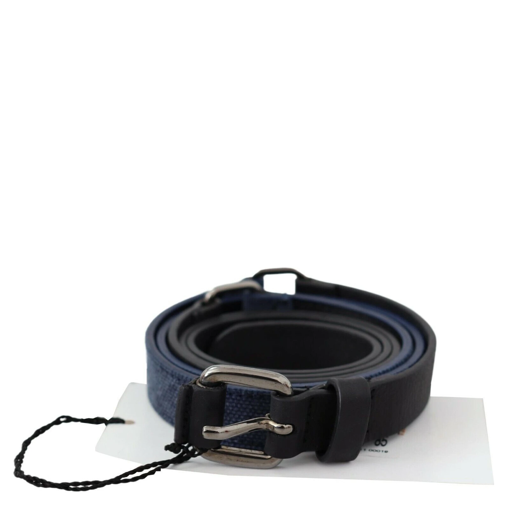 Black Blue Leather Silver Logo Belt