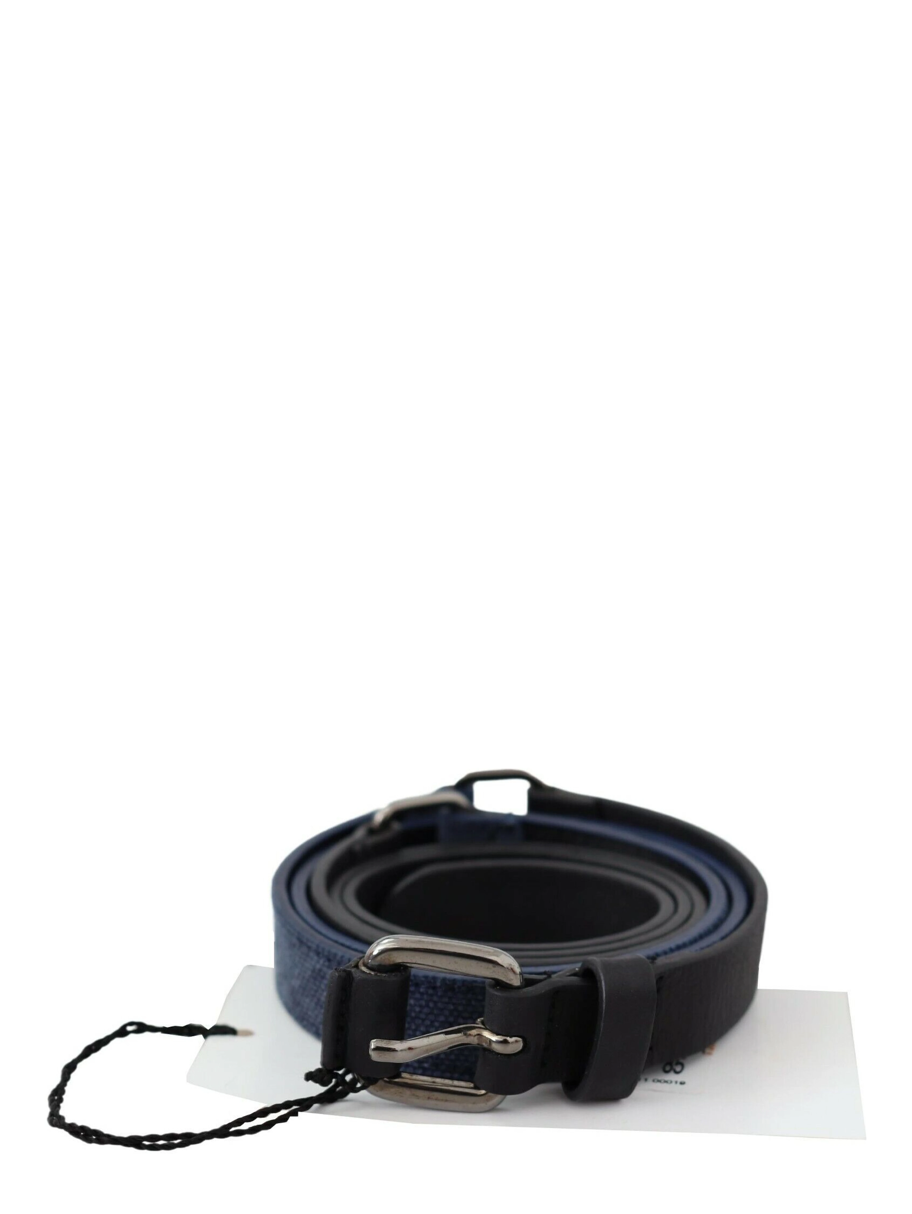 Black Blue Leather Silver Logo Belt
