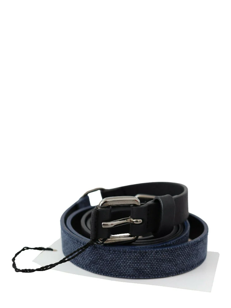 Black Blue Leather Silver Logo Belt alternative