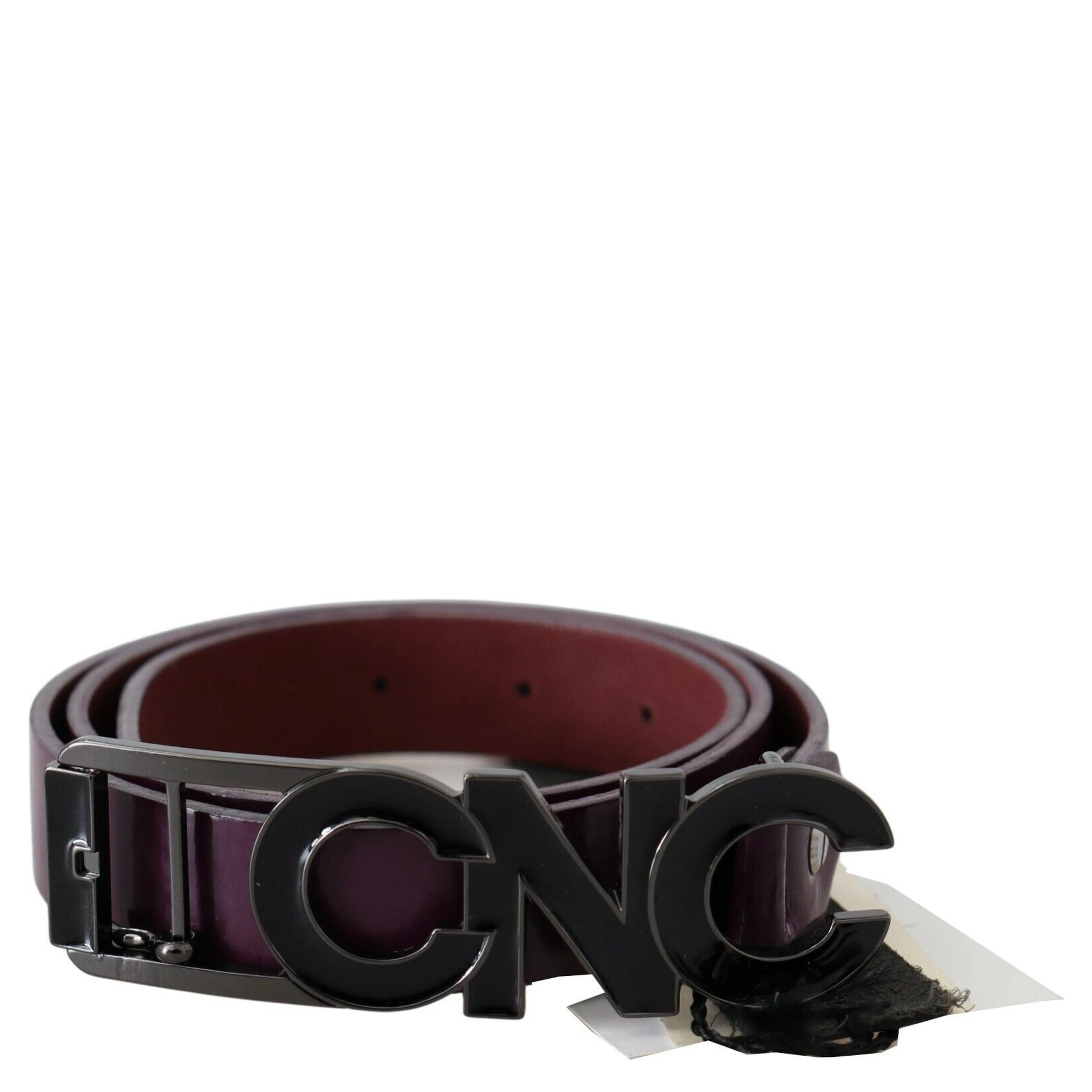 Brown Leather Large Logo Letter Buckle Belt