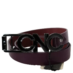 Brown Leather Large Logo Letter Buckle Belt