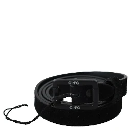 Black Leather Velvet Square Buckle Waist
