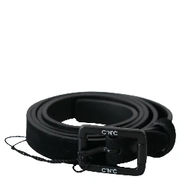 Black Leather Velvet Square Buckle Waist