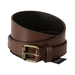 Brown Genuine Leather Rustic Metal Buckle Belt