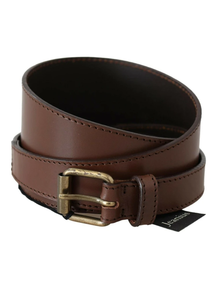 Brown Genuine Leather Rustic Metal Buckle Belt