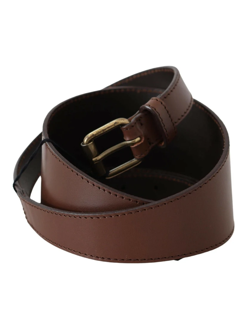 Brown Genuine Leather Rustic Metal Buckle Belt