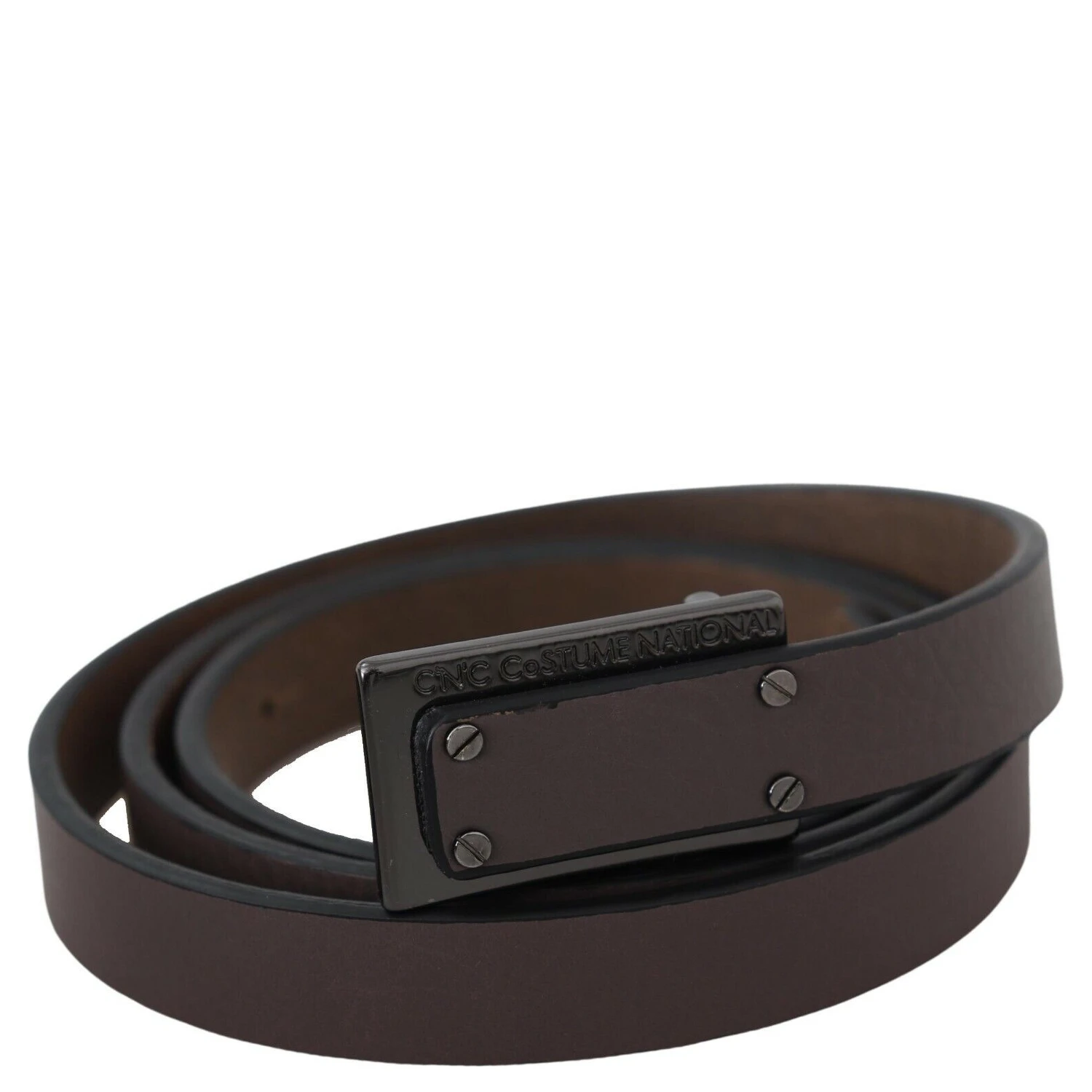 Brown Leather Tactical Logo Screw Buckle Belt