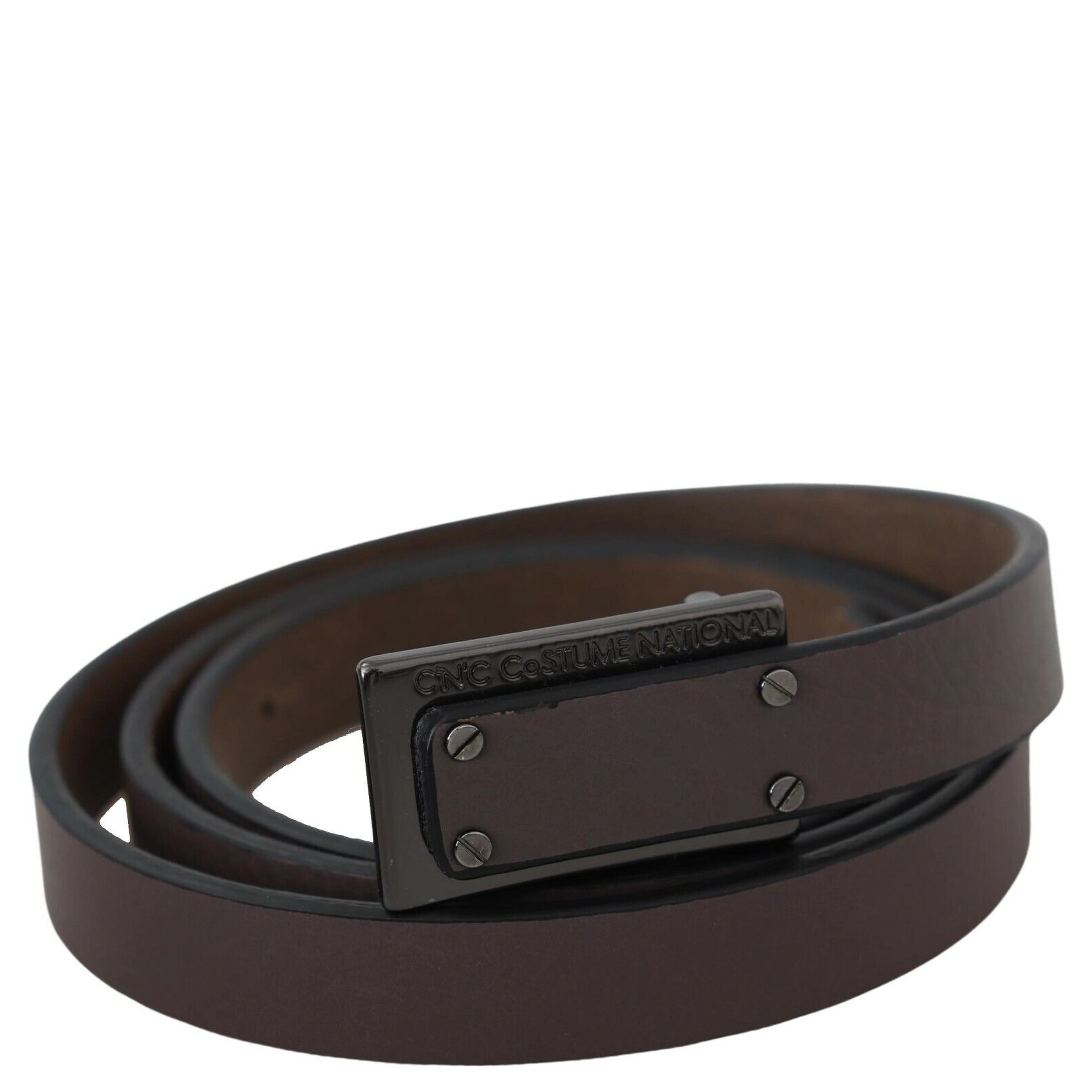 Brown Leather Tactical Logo Screw Buckle Belt