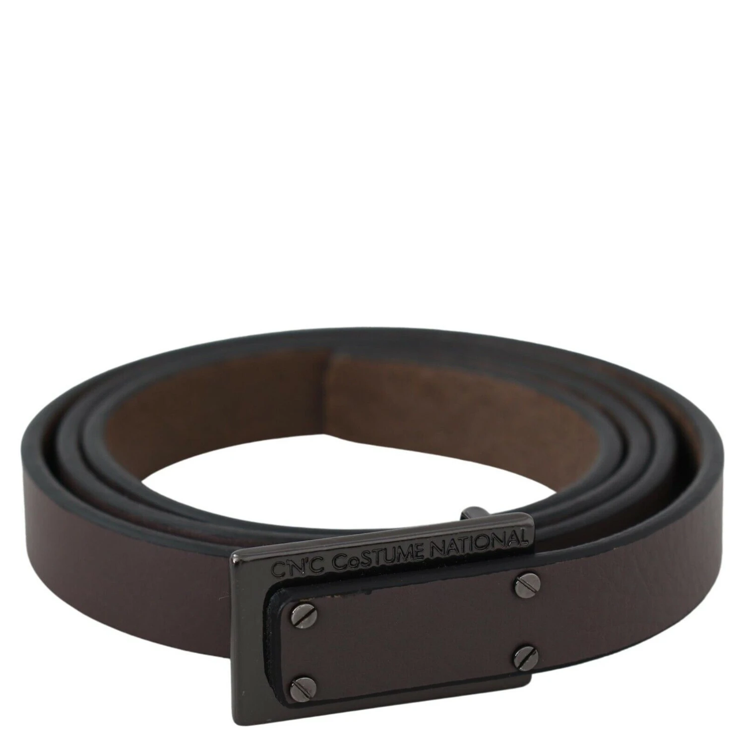 Brown Leather Tactical Logo Screw Buckle Belt