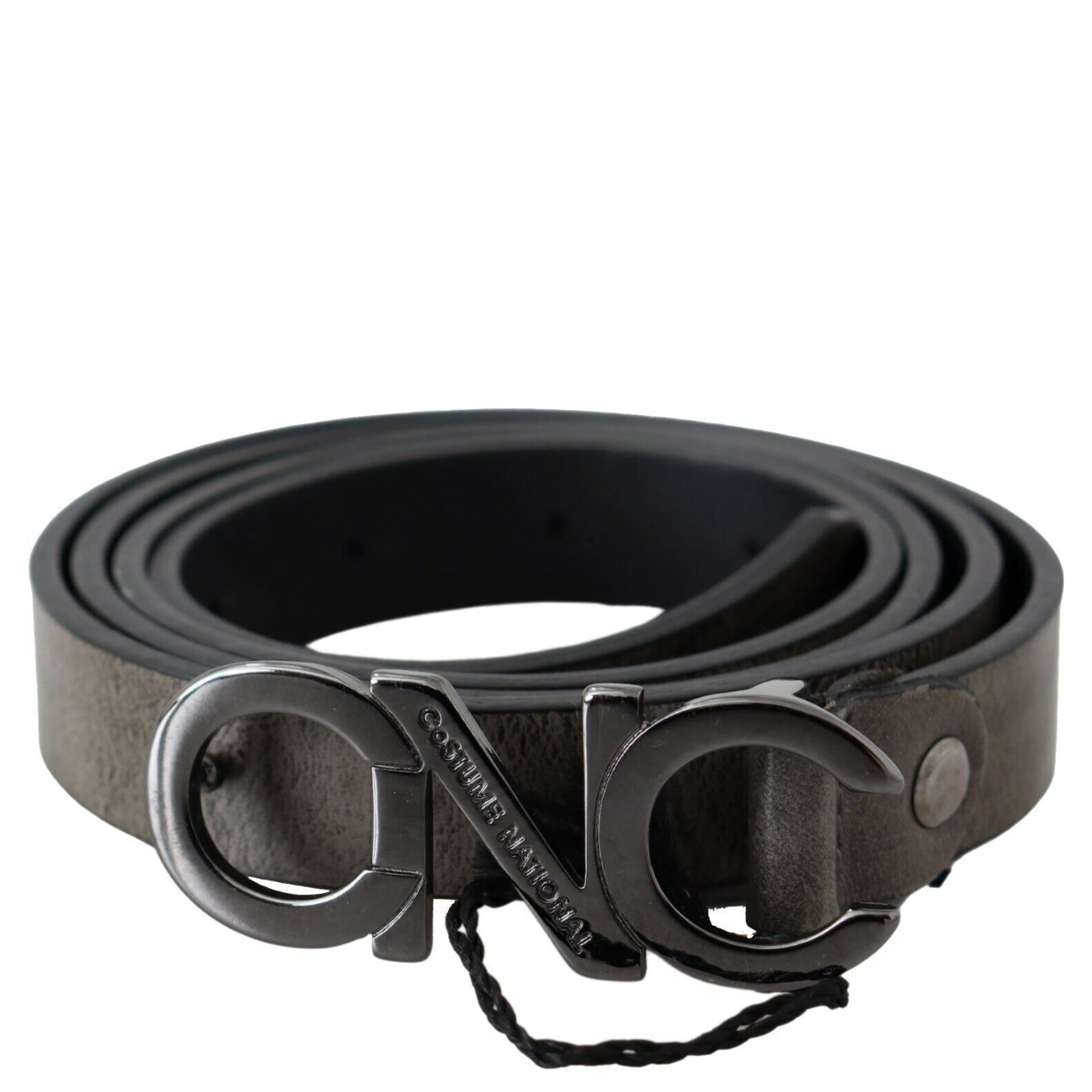 Dark Brown Leather Letter Logo Buckle Belt
