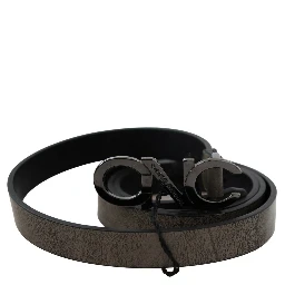 Dark Brown Leather Letter Logo Buckle Belt