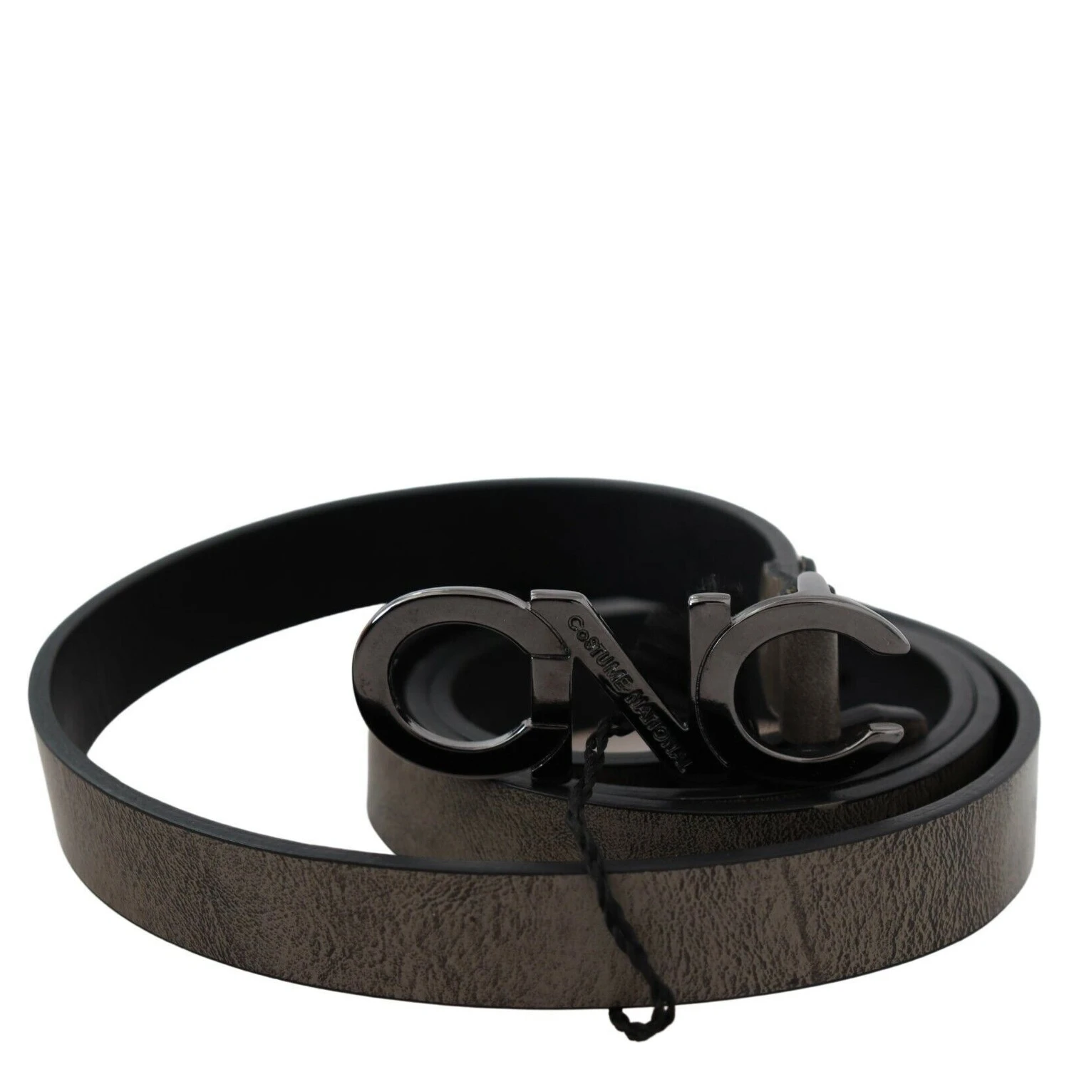 Dark Brown Leather Letter Logo Buckle Belt