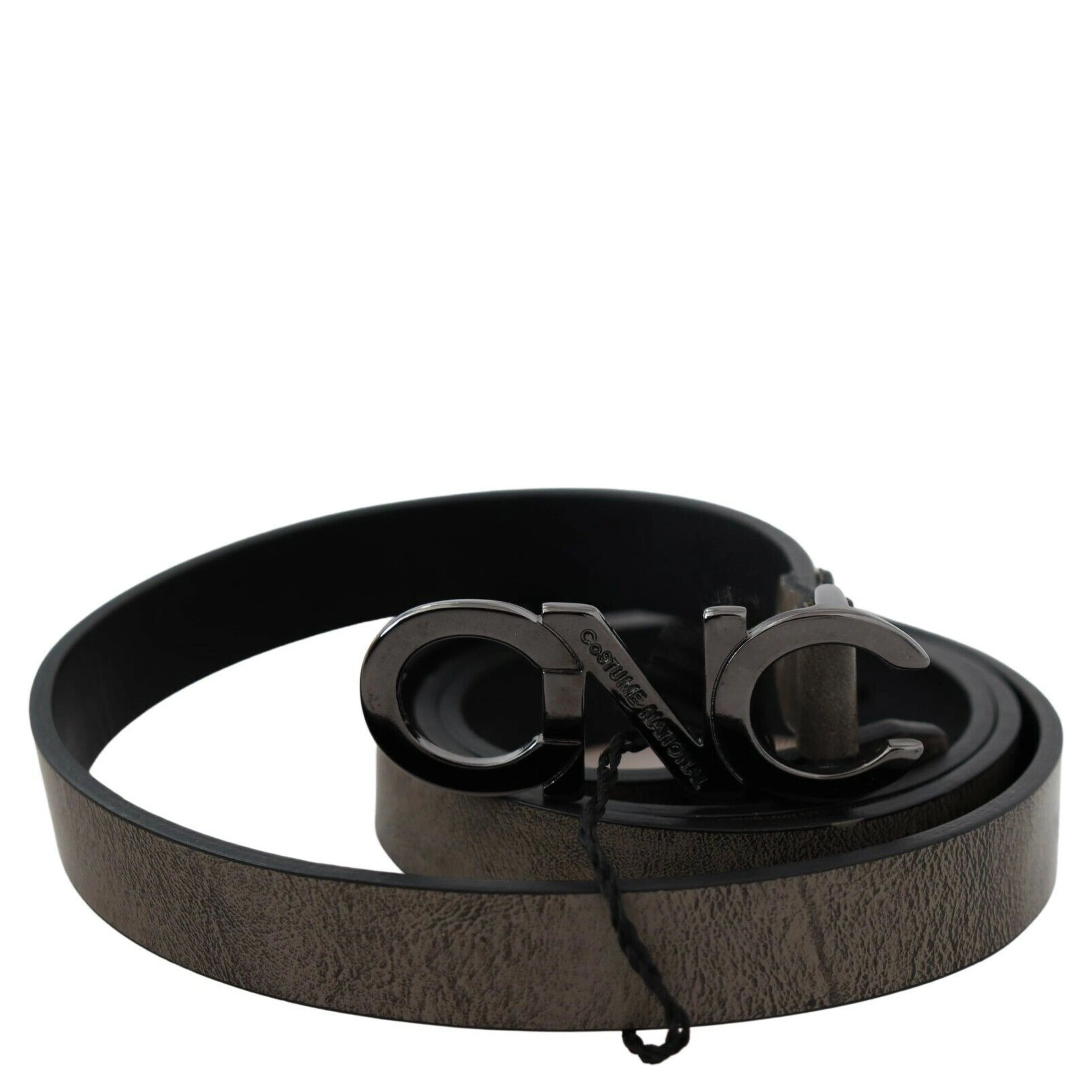 Dark Brown Leather Letter Logo Buckle Belt