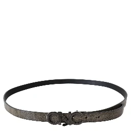 Dark Brown Leather Letter Logo Buckle Belt