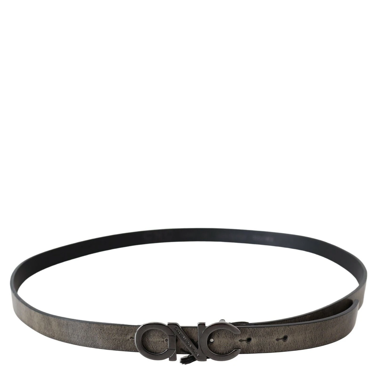 Dark Brown Leather Letter Logo Buckle Belt