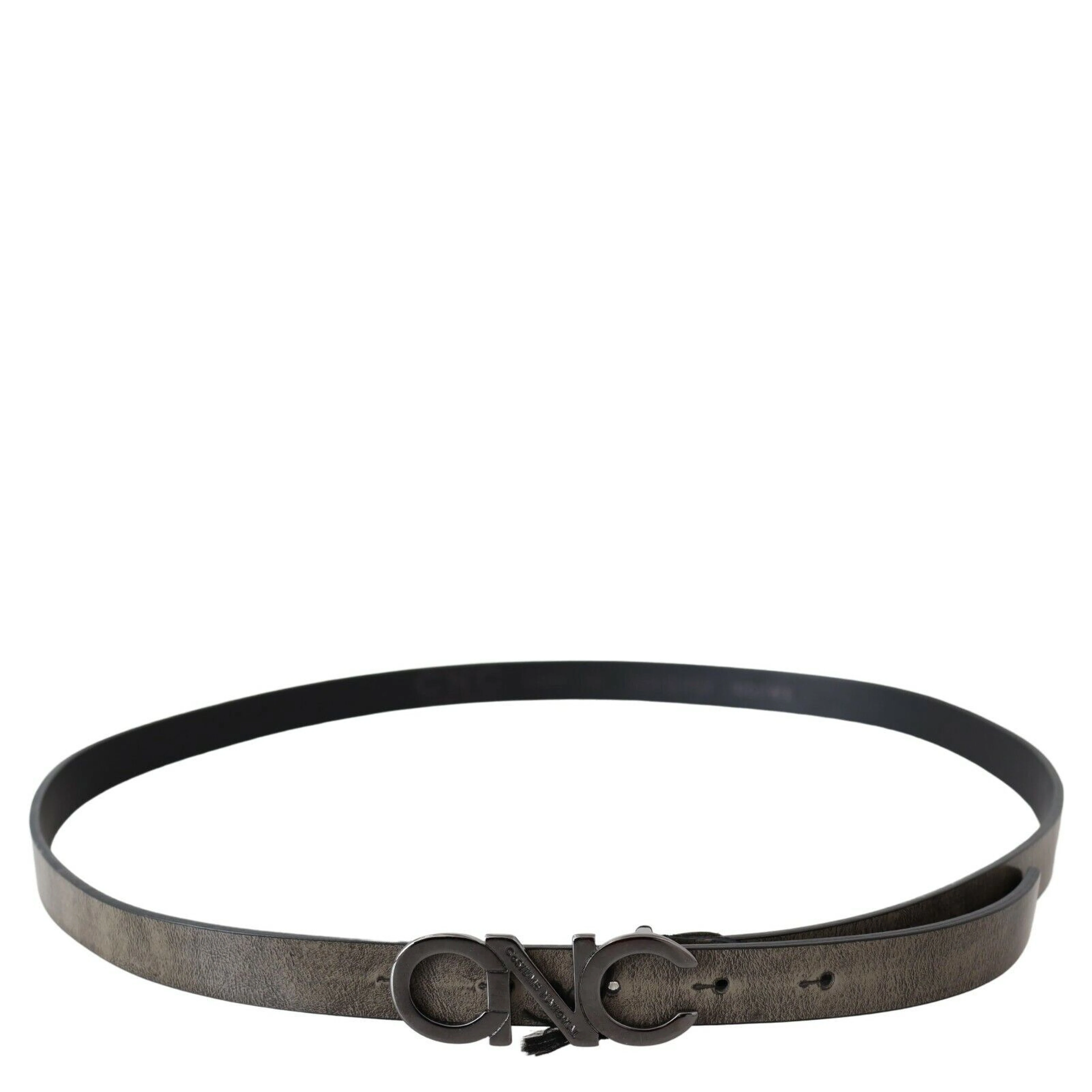 Dark Brown Leather Letter Logo Buckle Belt