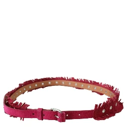 Maroon Leather Fringes Silver Buckle Waist Belt