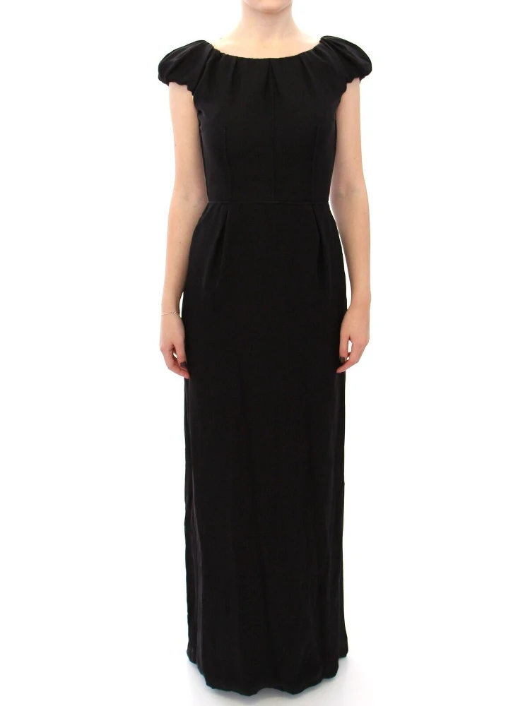 Black Silk Shortsleeve Gown Maxi IT Dress