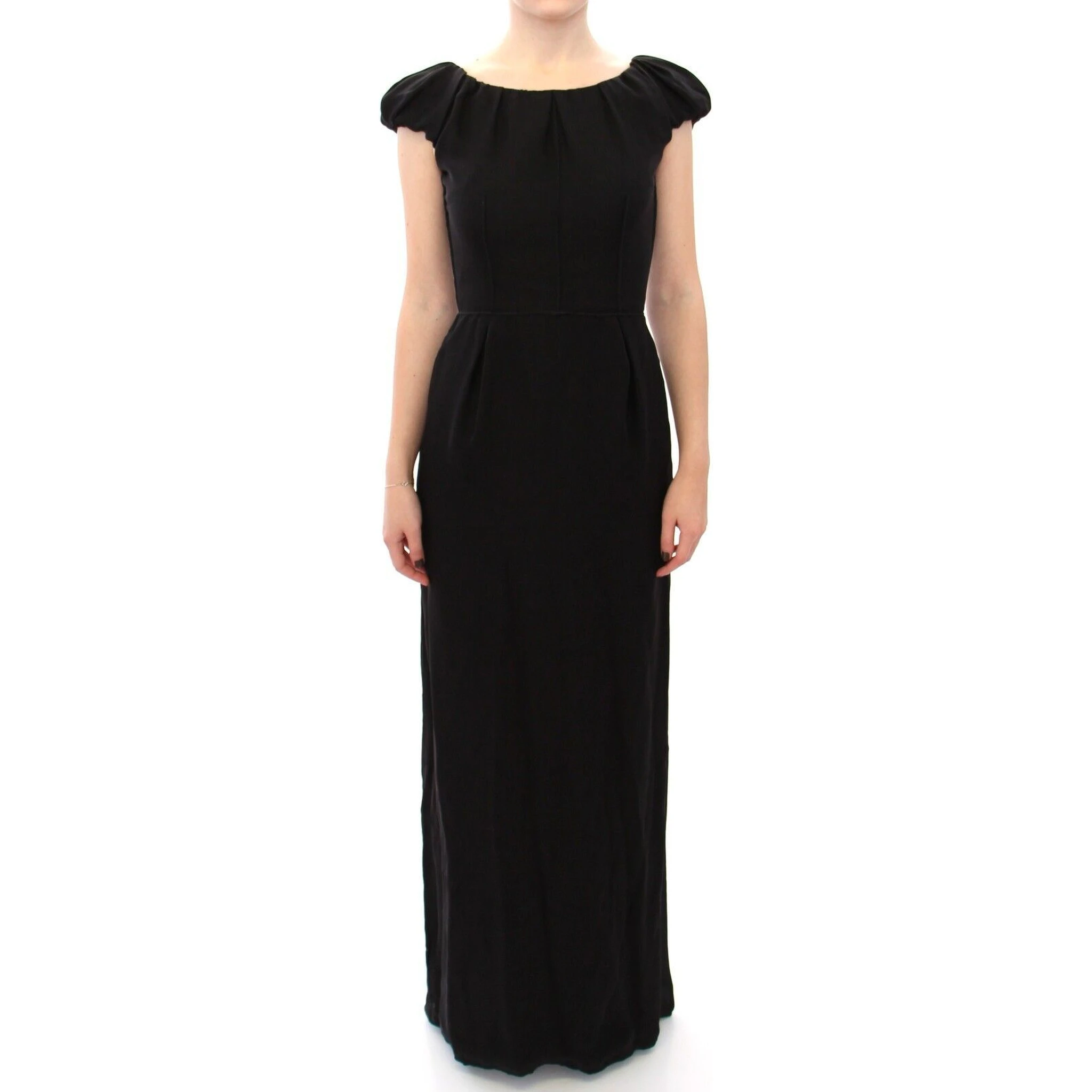 Black Silk Shortsleeve Gown Maxi IT Dress