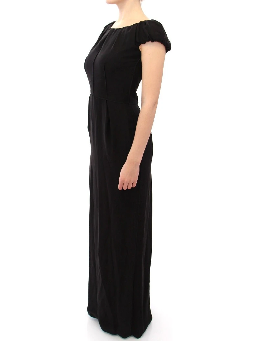 Black Silk Shortsleeve Gown Maxi IT Dress
