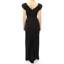 Black Silk Shortsleeve Gown Maxi IT Dress