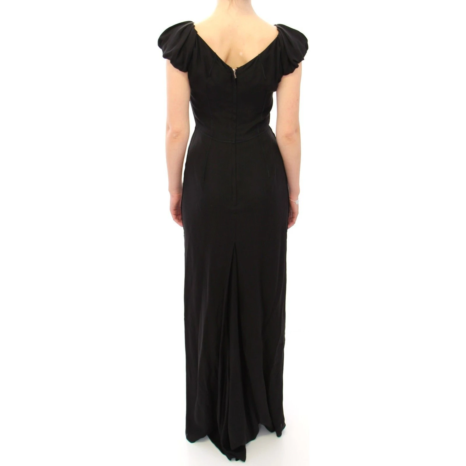 Black Silk Shortsleeve Gown Maxi IT Dress