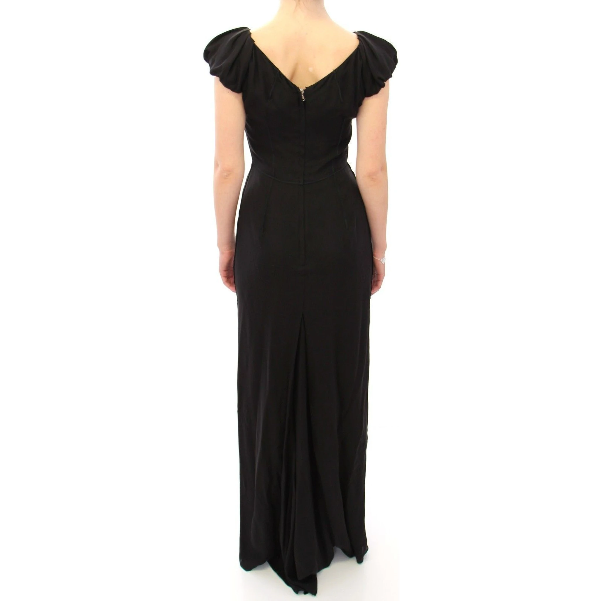 Black Silk Shortsleeve Gown Maxi IT Dress