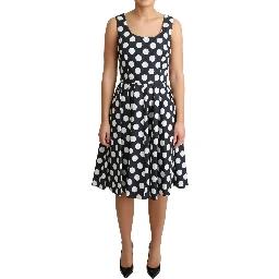 Black Polka Dotted Cotton A-Line Dress