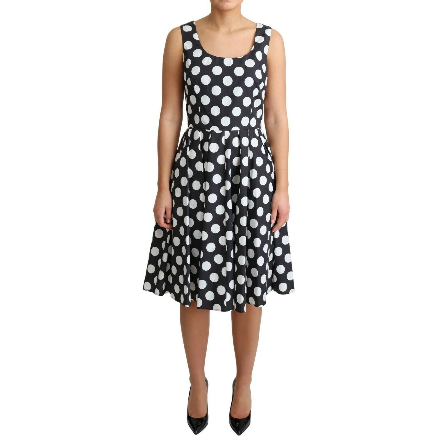 Black Polka Dotted Cotton A-Line Dress